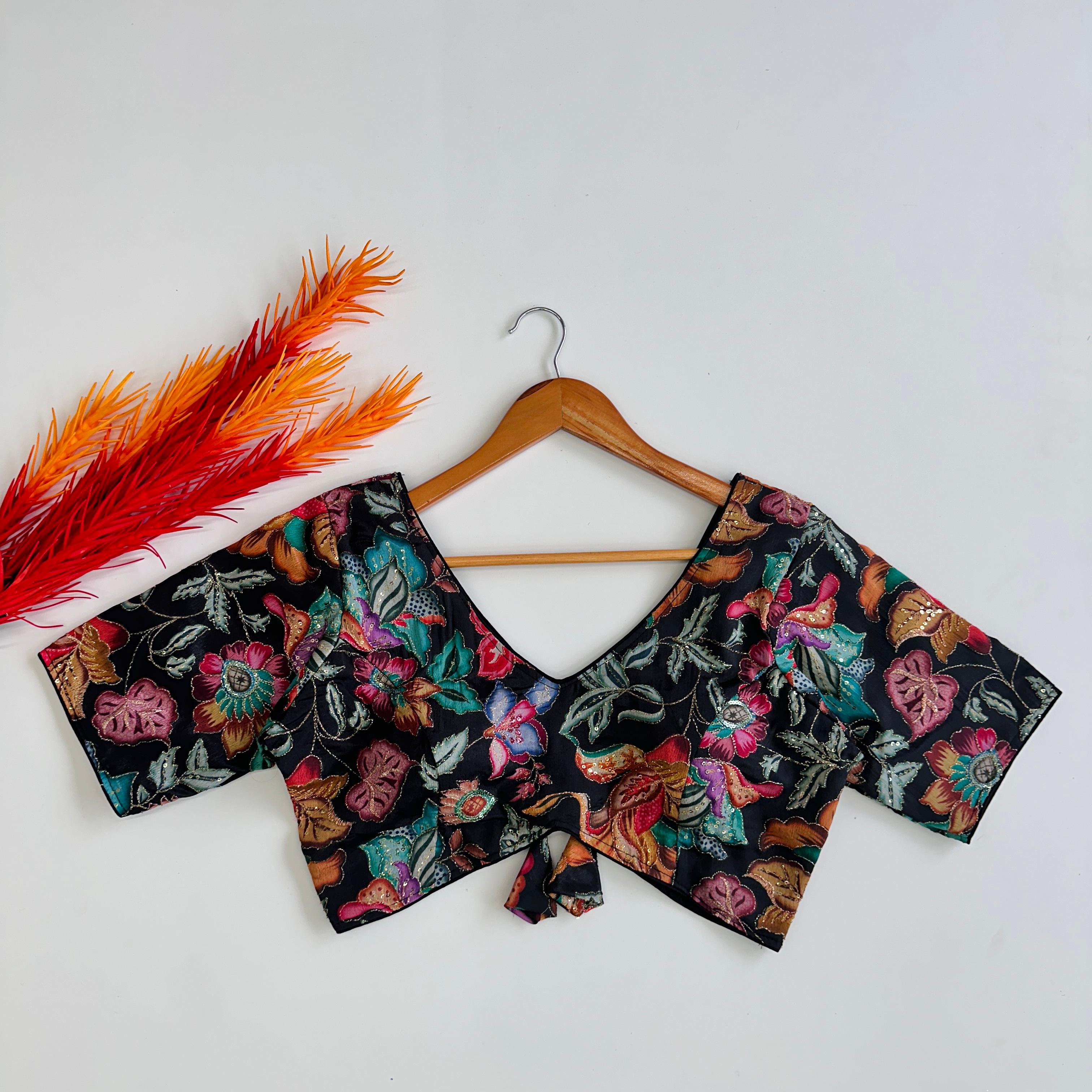 Black Elegant Hand-Embroidered Tofu Silk Blouse with Sequins ClothsVilla Main image