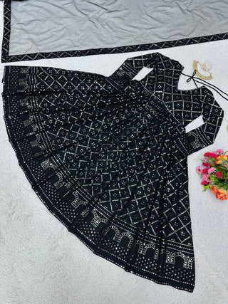 Black Elegant Lakhnavi Embroidered Georgette Suit – With Designer Dupatta ClothsVilla