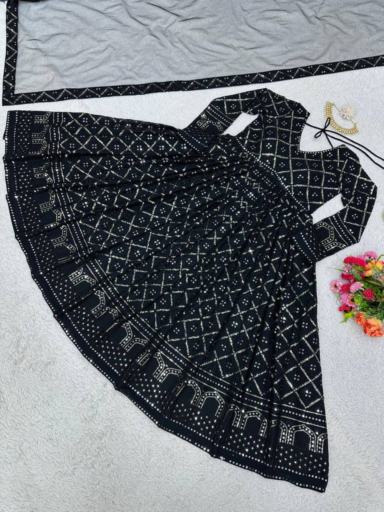 Black Elegant Lakhnavi Embroidered Georgette Suit – With Designer Dupatta ClothsVilla