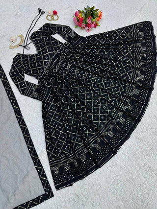 Black Elegant Lakhnavi Embroidered Georgette Suit – With Designer Dupatta ClothsVilla