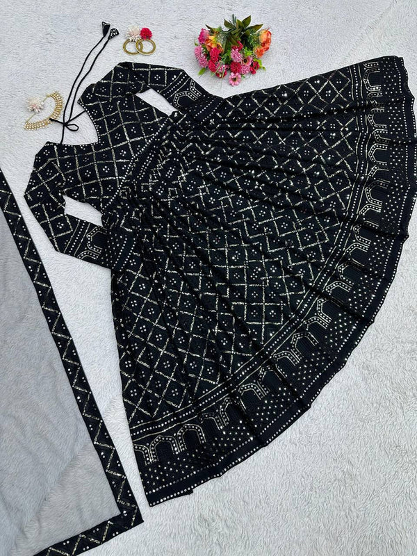 Black Elegant Lakhnavi Embroidered Georgette Suit – With Designer Dupatta ClothsVilla