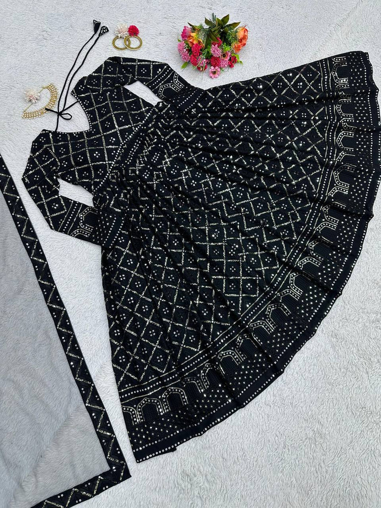 Black Elegant Lakhnavi Embroidered Georgette Suit – With Designer Dupatta ClothsVilla