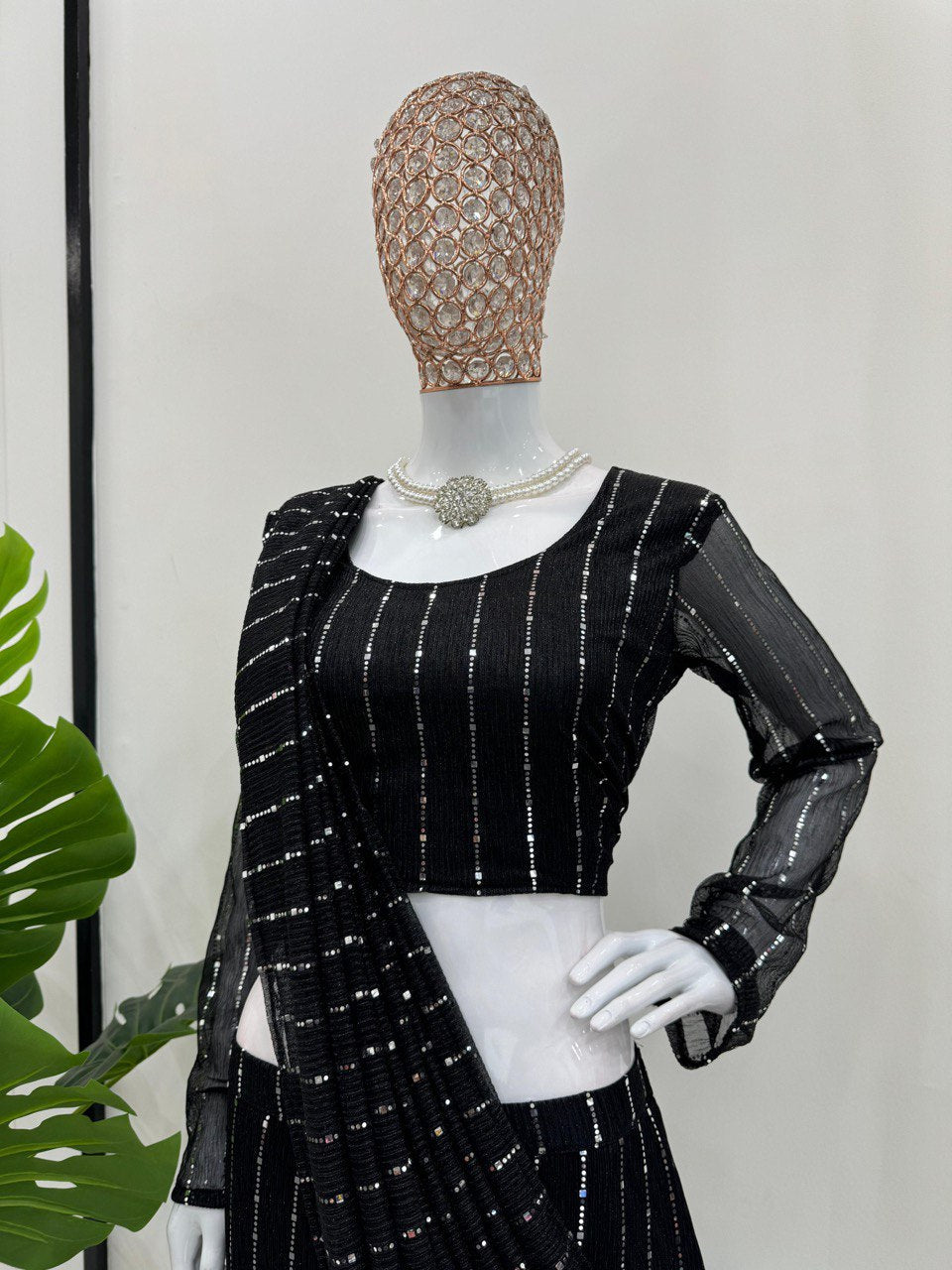 Black Elegant Lycra Lehenga Saree with Fancy Choli – Ready to Wear ClothsVilla