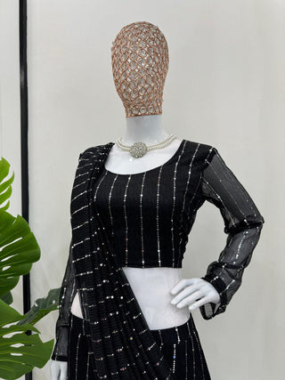 Black Elegant Lycra Lehenga Saree with Fancy Choli – Ready to Wear ClothsVilla