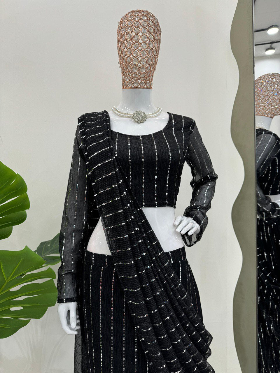 Black Elegant Lycra Lehenga Saree with Fancy Choli – Ready to Wear ClothsVilla