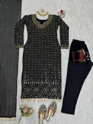 Black Elegant Mirror Work Co-Ord Set ClothsVilla
