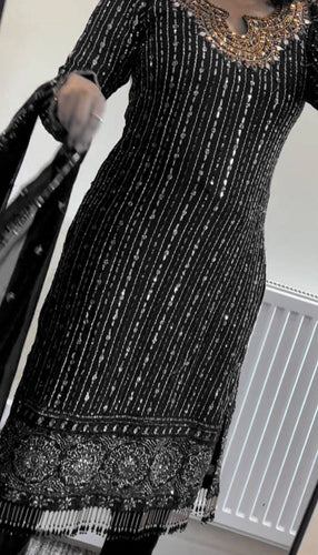 Black Elegant Mirror Work Co-Ord Set ClothsVilla