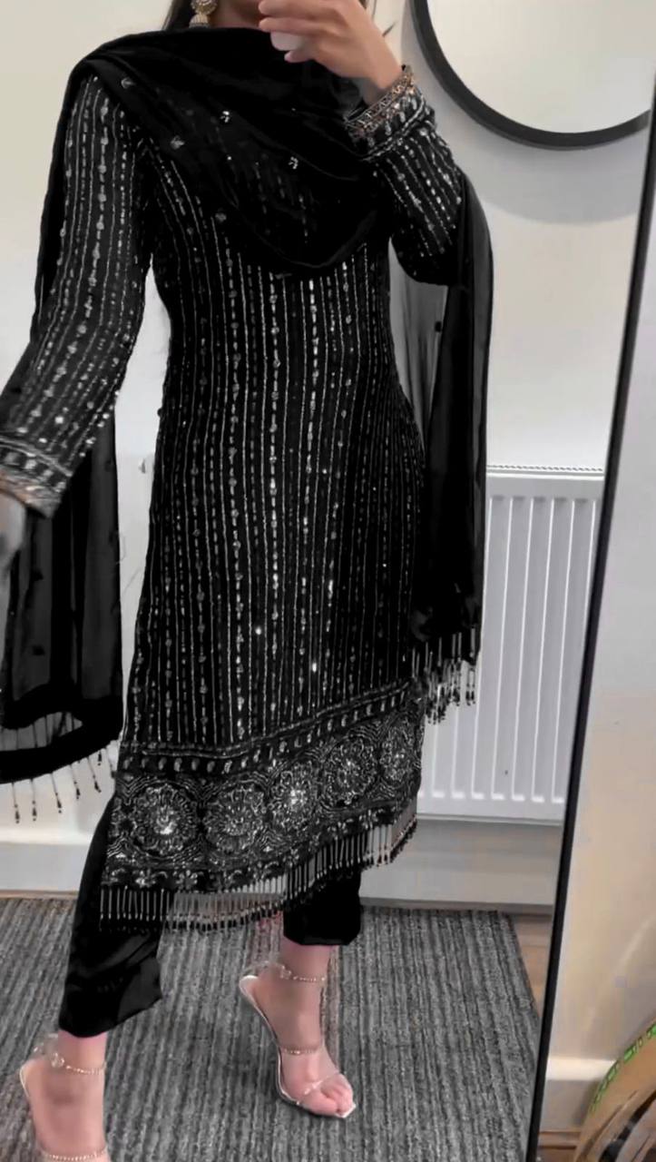 Black Elegant Mirror Work Co-Ord Set ClothsVilla