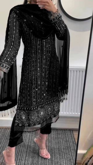 Black Elegant Mirror Work Co-Ord Set ClothsVilla