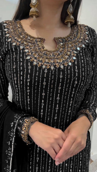 Black Elegant Mirror Work Co-Ord Set ClothsVilla