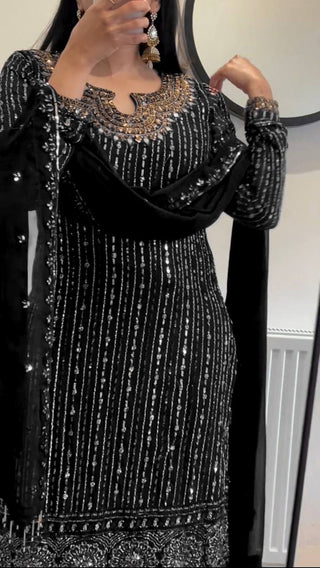 Black Elegant Mirror Work Co-Ord Set ClothsVilla