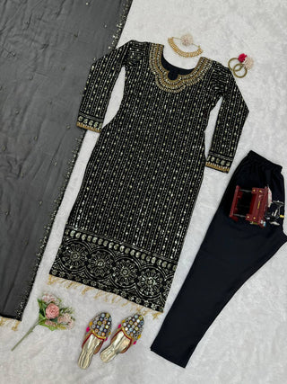 Black Elegant Mirror Work Co-Ord Set ClothsVilla