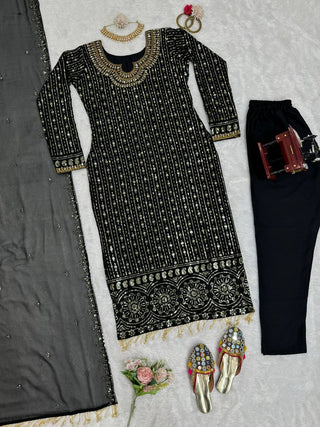 Black Elegant Mirror Work Co-Ord Set ClothsVilla