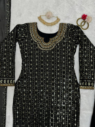 Black Elegant Mirror Work Co-Ord Set ClothsVilla