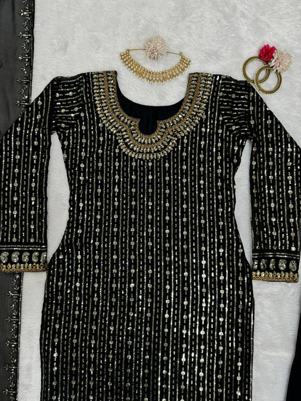 Black Elegant Mirror Work Co-Ord Set ClothsVilla