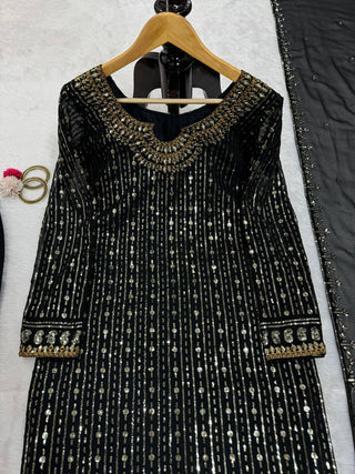 Black Elegant Mirror Work Co-Ord Set ClothsVilla