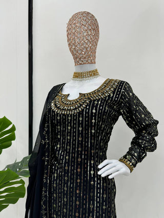 Black Elegant Mirror Work Co-Ord Set ClothsVilla