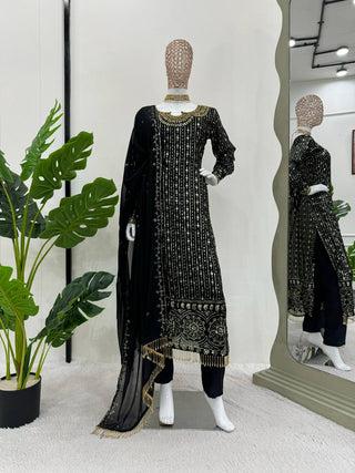 Black Elegant Mirror Work Co-Ord Set ClothsVilla
