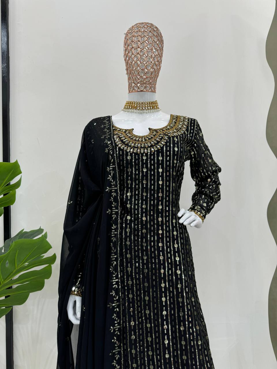 Black Elegant Mirror Work Co-Ord Set ClothsVilla