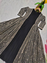 Load image into Gallery viewer, Black Elegant Party Wear Gown &amp; Long Koti Set with Embroidery and Sequins Clothsvilla