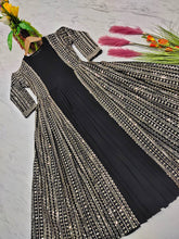 Load image into Gallery viewer, Black Elegant Party Wear Gown &amp; Long Koti Set with Embroidery and Sequins Clothsvilla