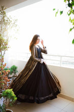 Load image into Gallery viewer, Black Elegant Party Wear Gown &amp; Long Koti Set with Embroidery and Sequins Clothsvilla