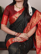 Load image into Gallery viewer, Black Elegant Poly Cotton Saree with Chex Zari Weaving ClothsVilla