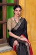 Load image into Gallery viewer, Black Elegant Poly Cotton Saree with Printed &amp; Zari Weaving Work ClothsVilla