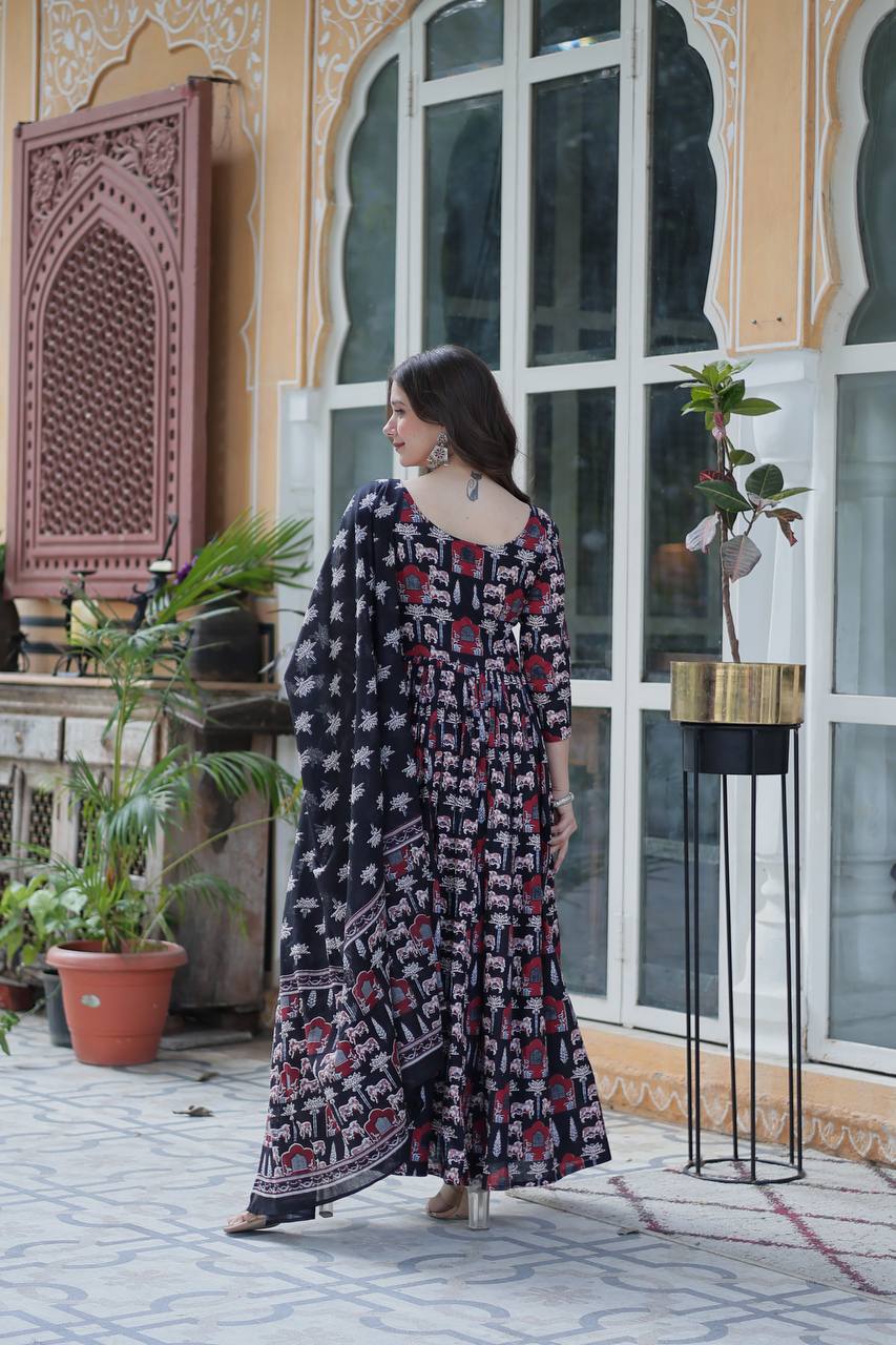 Black Elegant Pure Cotton Ethnic Suit Set – Comfort & Style Combined ClothsVilla