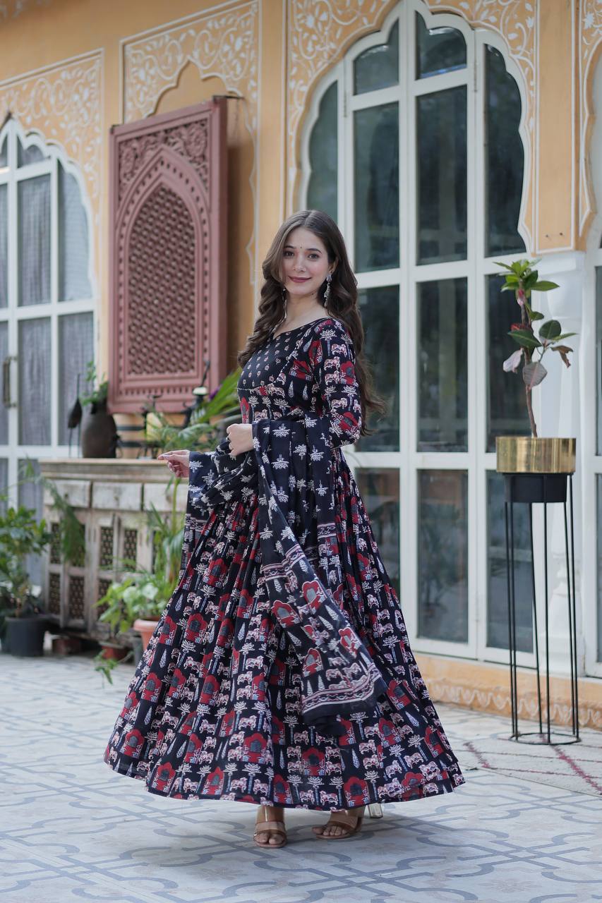 Black Elegant Pure Cotton Ethnic Suit Set – Comfort & Style Combined ClothsVilla
