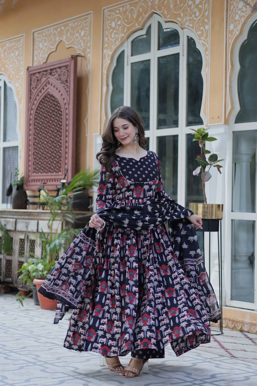 Black Elegant Pure Cotton Ethnic Suit Set – Comfort & Style Combined ClothsVilla
