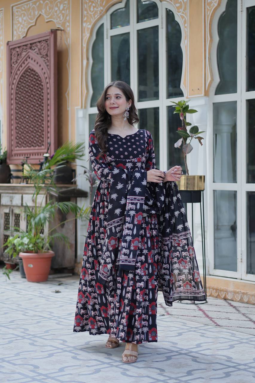 Black Elegant Pure Cotton Ethnic Suit Set – Comfort & Style Combined ClothsVilla