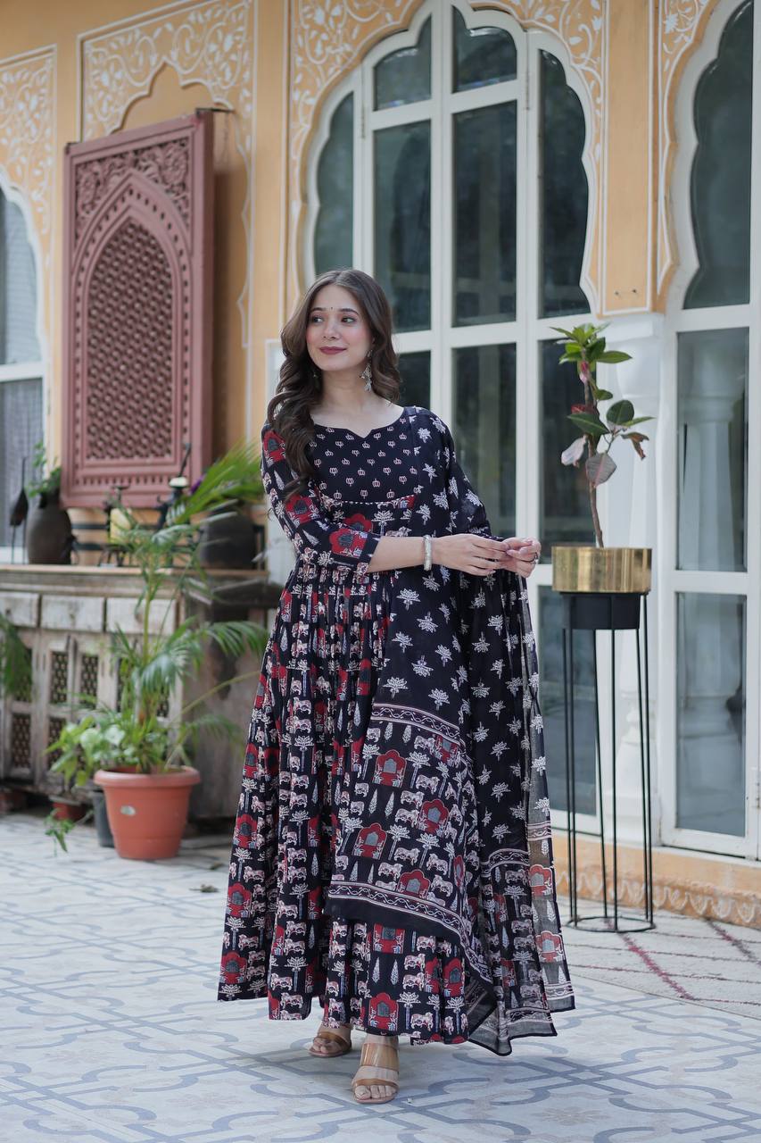 Black Elegant Pure Cotton Ethnic Suit Set – Comfort & Style Combined ClothsVilla