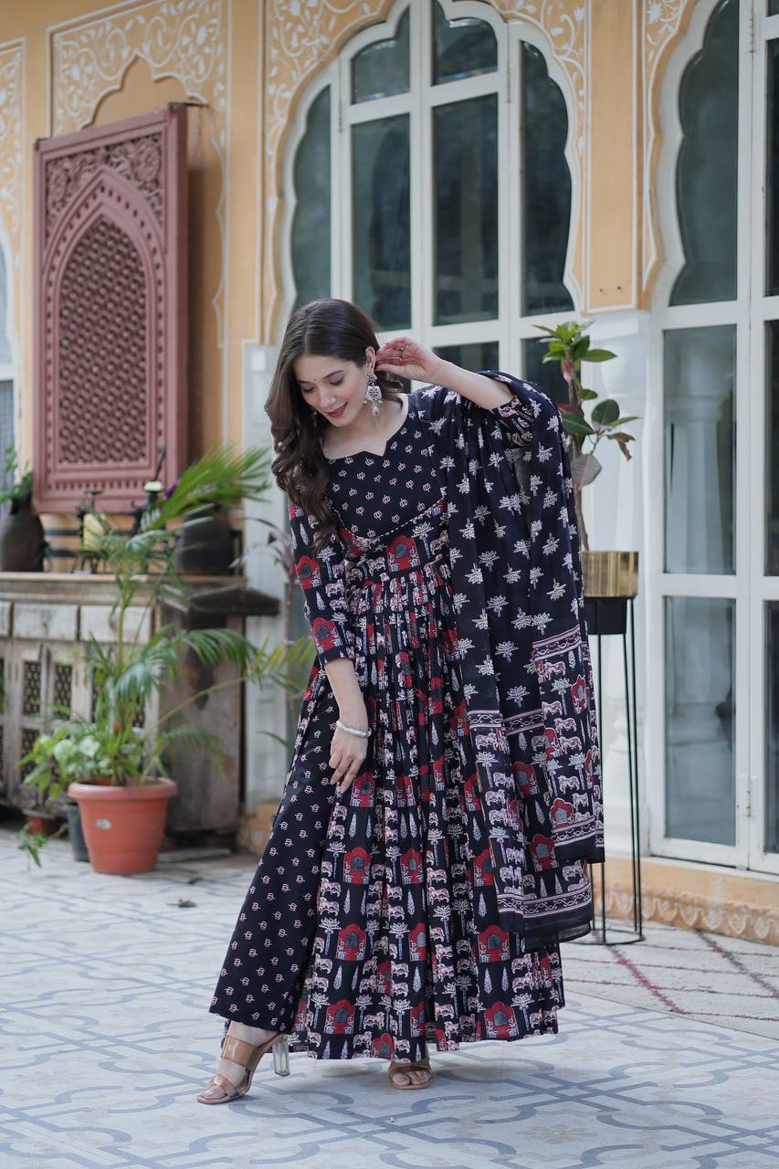 Black Elegant Pure Cotton Ethnic Suit Set – Comfort & Style Combined ClothsVilla