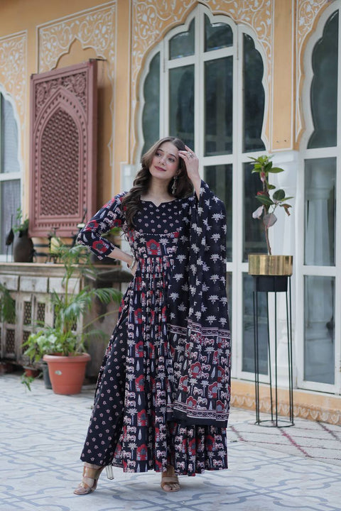 Black Elegant Pure Cotton Ethnic Suit Set – Comfort & Style Combined ClothsVilla Main image