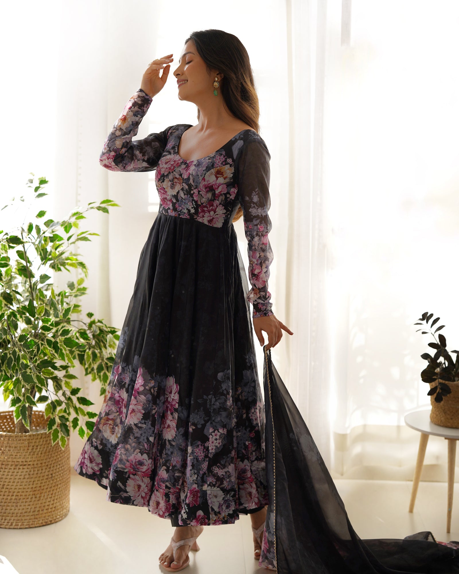 Black Elegant Pure Organza Silk Anarkali Set with Dupatta – Festive & Wedding Wear