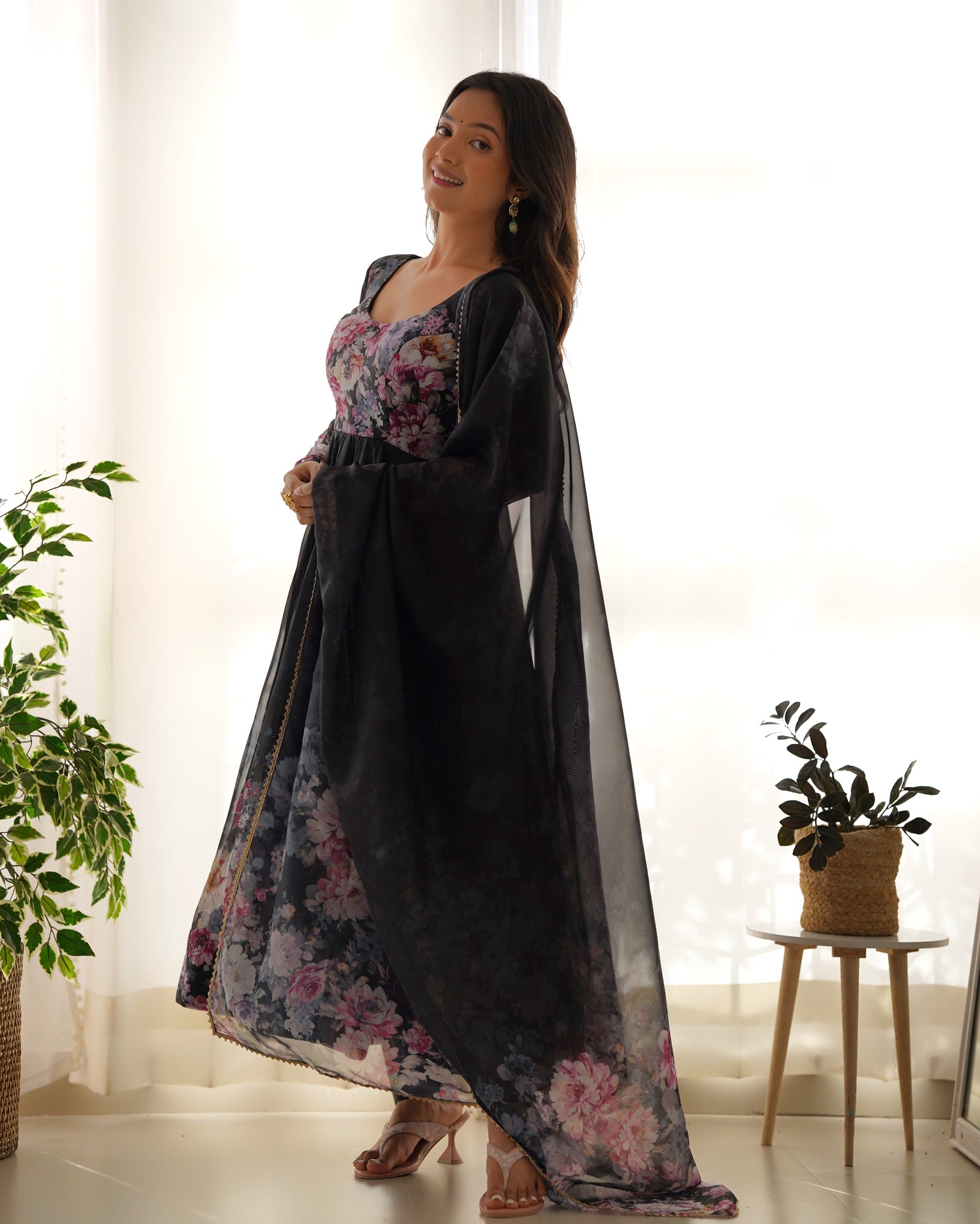 Black Elegant Pure Organza Silk Anarkali Set with Dupatta – Festive & Wedding Wear