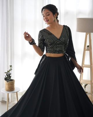 Black Elegant Pure Soft Fox Georgette Lehenga Choli with Designer Blouse and Dupatta – Fully Stitched, Ready to Wear