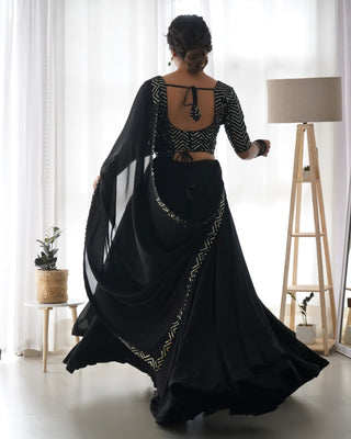 Black Elegant Pure Soft Fox Georgette Lehenga Choli with Designer Blouse and Dupatta – Fully Stitched, Ready to Wear