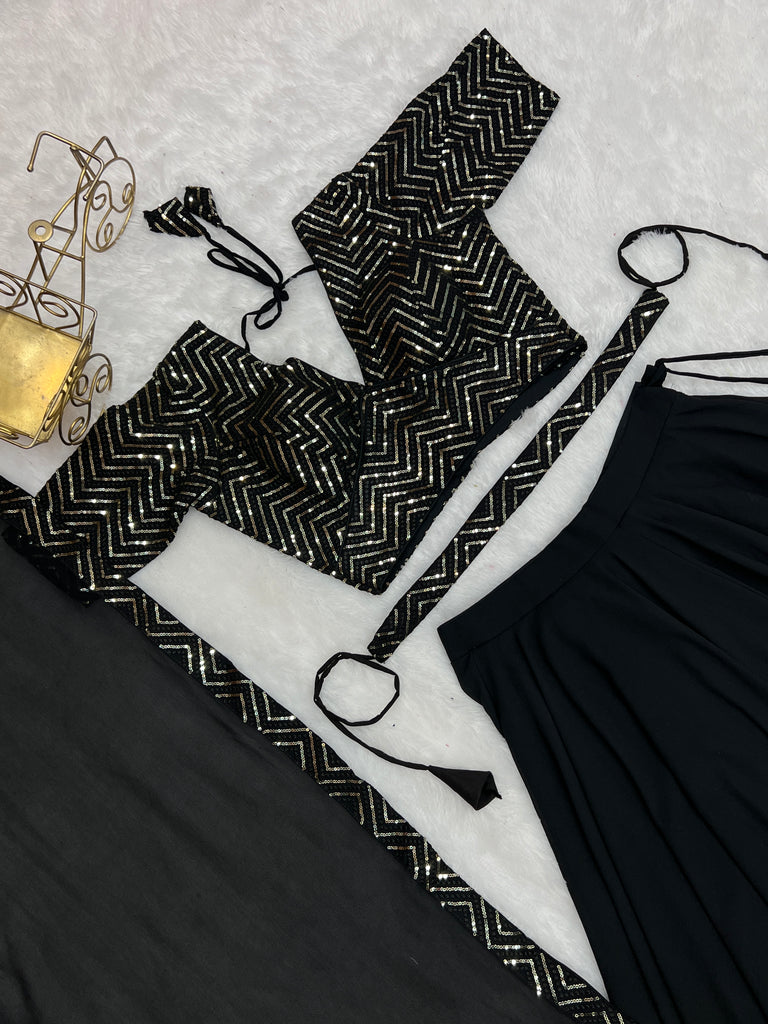 Black Elegant Pure Soft Fox Georgette Lehenga Choli with Designer Blouse and Dupatta – Fully Stitched, Ready to Wear