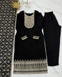 Load image into Gallery viewer, Black Elegant Pure Vichitra Silk Embroidered Kurta with Dupatta &amp; Trousers – Ready to Wear Set