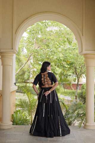 Black Elegant Rayon Mirror Work Lehenga ClothsVilla