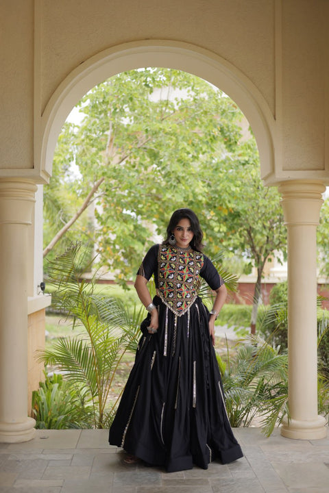 Black Elegant Rayon Mirror Work Lehenga ClothsVilla Main image