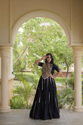 Black Elegant Rayon Mirror Work Lehenga ClothsVilla