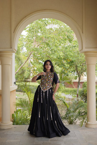 Black Elegant Rayon Mirror Work Lehenga ClothsVilla