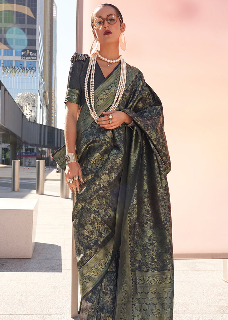 Black Elegant Soft Banarasi Blended Silk Saree ClothsVilla