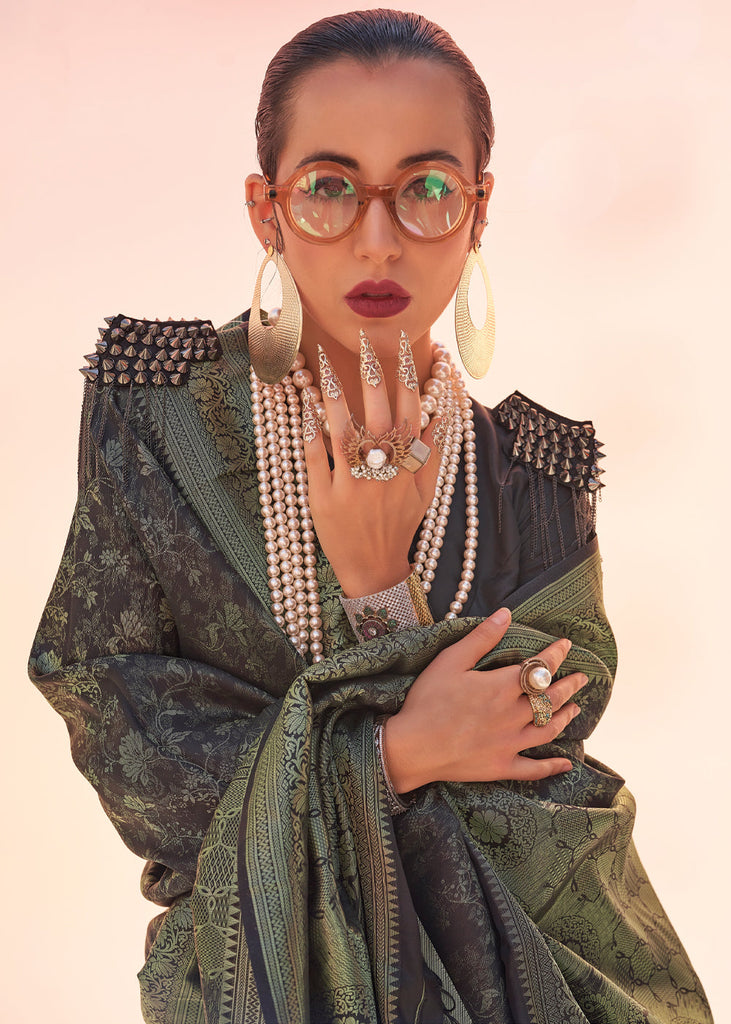 Black Elegant Soft Banarasi Blended Silk Saree ClothsVilla