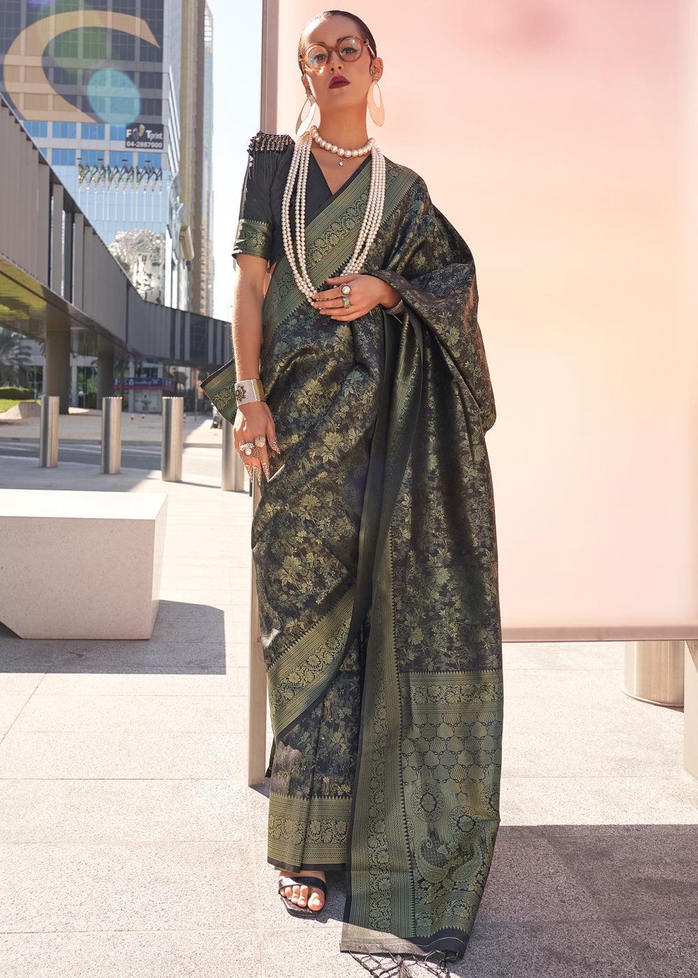 Black Elegant Soft Banarasi Blended Silk Saree ClothsVilla Main image