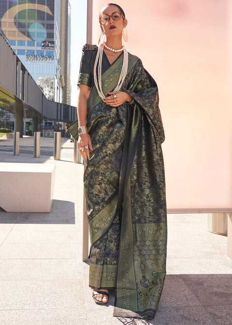 Black Elegant Soft Banarasi Blended Silk Saree ClothsVilla Main image
