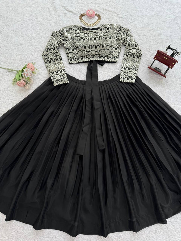 Black Elegant Tabby Organza Lehenga with Thread & Sequin Work Blouse ClothsVilla